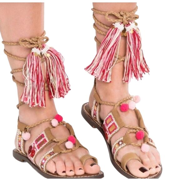 Sam Edelman Gretchen Boho Embroidered Tassel Gladiator Sandals Women's Size 7.5 - Picture 10 of 11